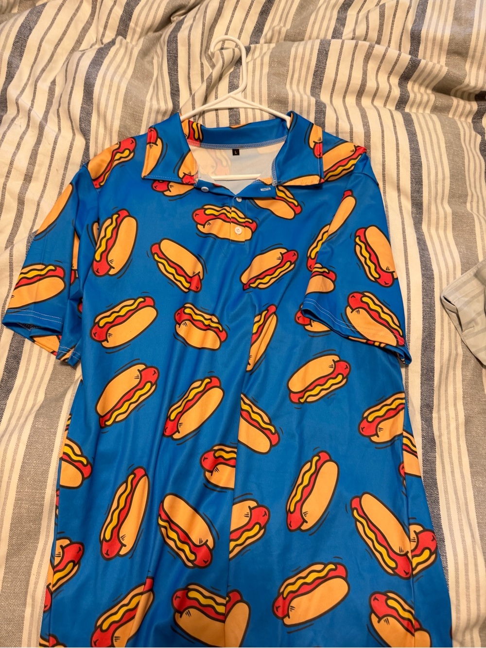 Blue Hot Dog Print Button-Up Shirt